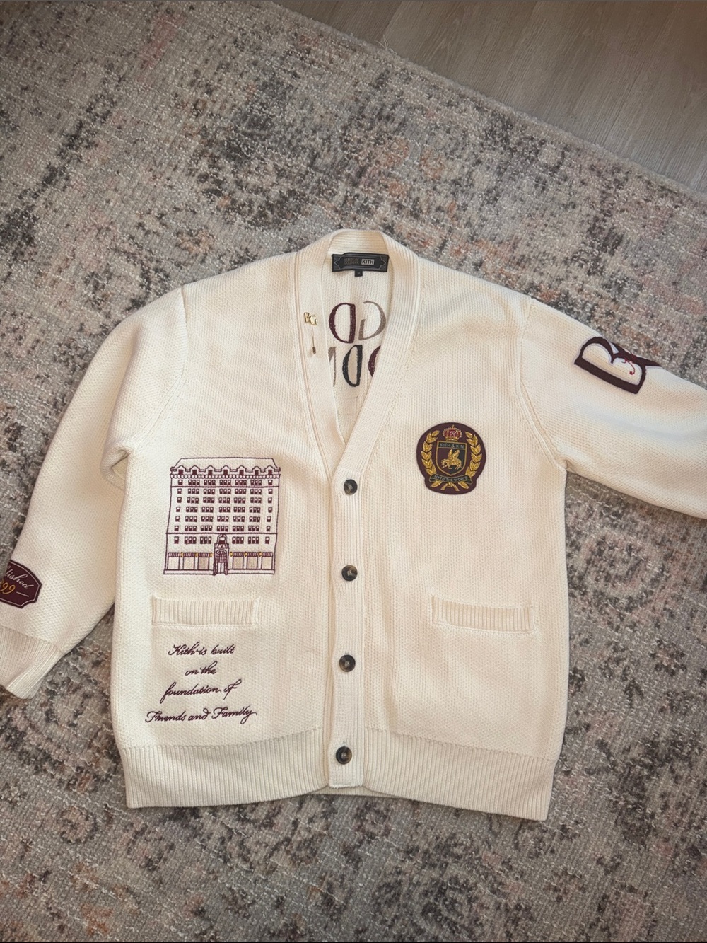 Kith Cream Embroidered Crest & Building Cardigan